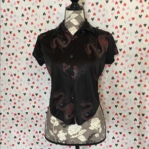 satin 90s dragon button down shirt